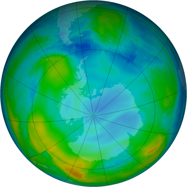 Antarctic ozone map for 16 June 1990